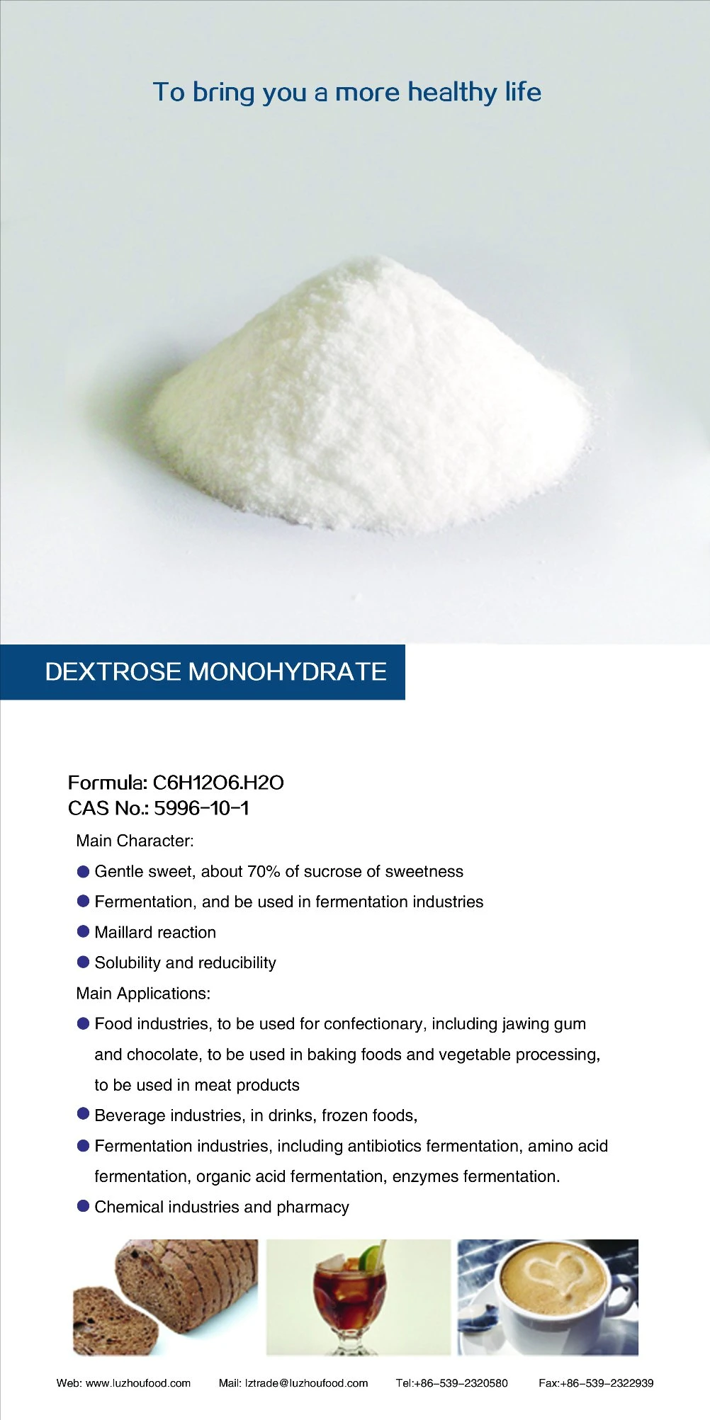 Food Ingredients Monohydrate Dextrose for Biscuit